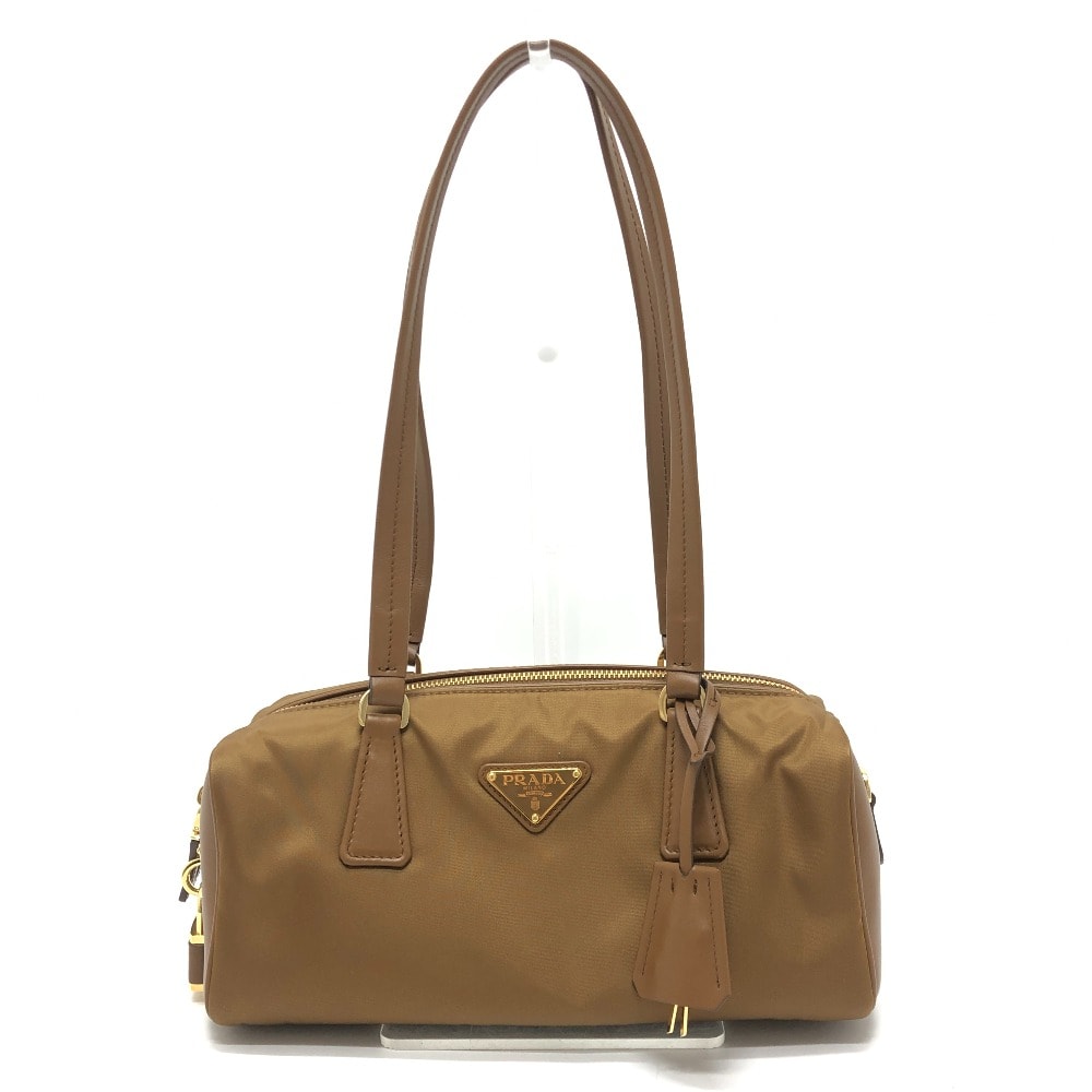 プラダ PRADA パドロック付 トップハンドル ミディアム 1BB127 カバン 肩掛け ショルダーバッグ ナイロン/レザー ブラウン 新品同様
