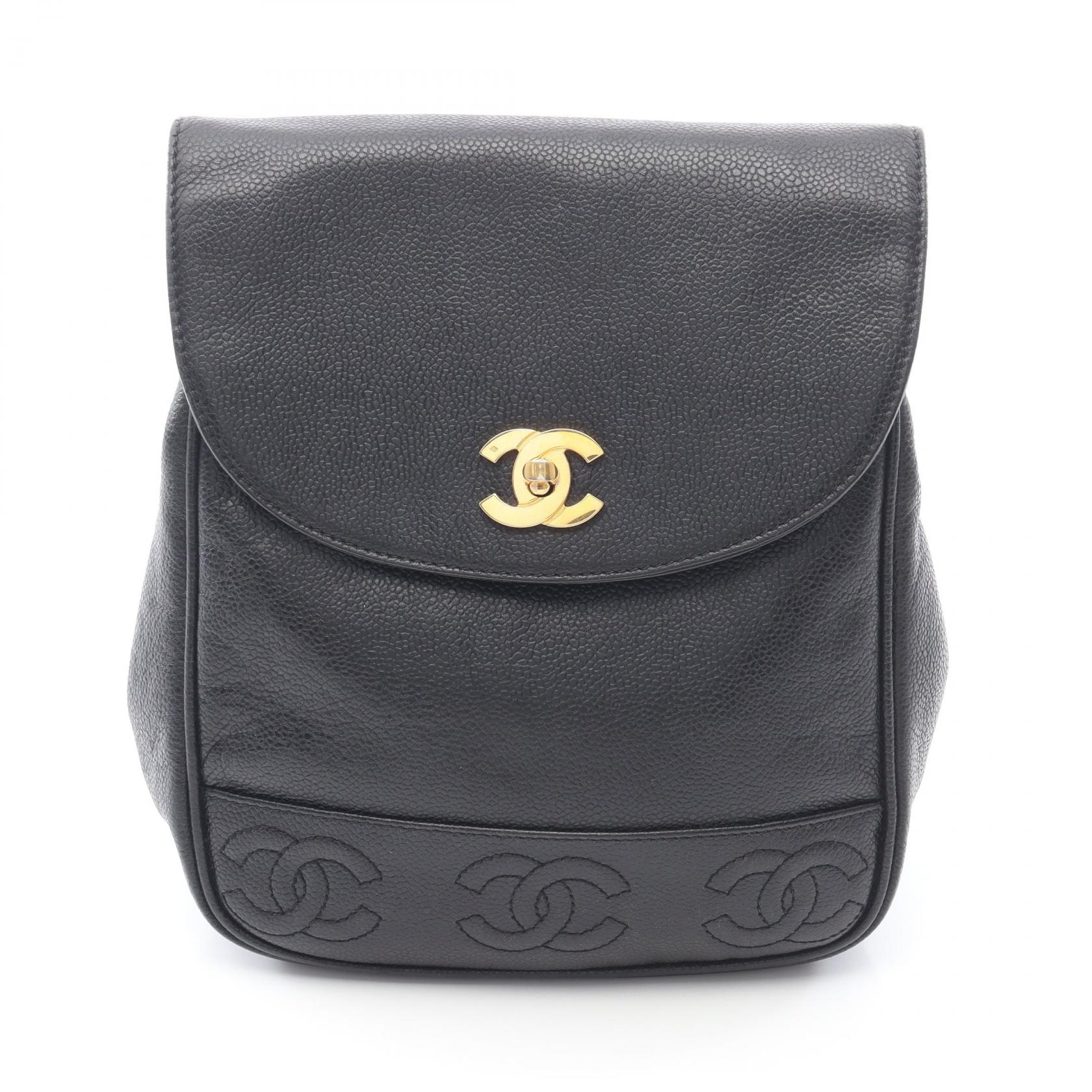 CHANEL CHANEL 트리플 코코 마크 배낭 백팩 백 캐비어 스킨 (그레인드 카프) 여성용 블랙 [중고]