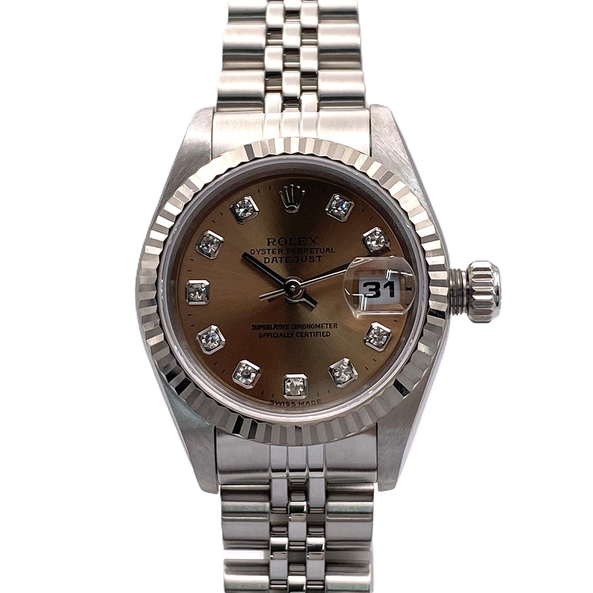 【値下げ】ROLEX ロレックス デイトジャスト 10P ダイヤモンド 26mm 腕時計 69174G ステンレス K18ホワイトゴールド ピンク  レディース【中古】