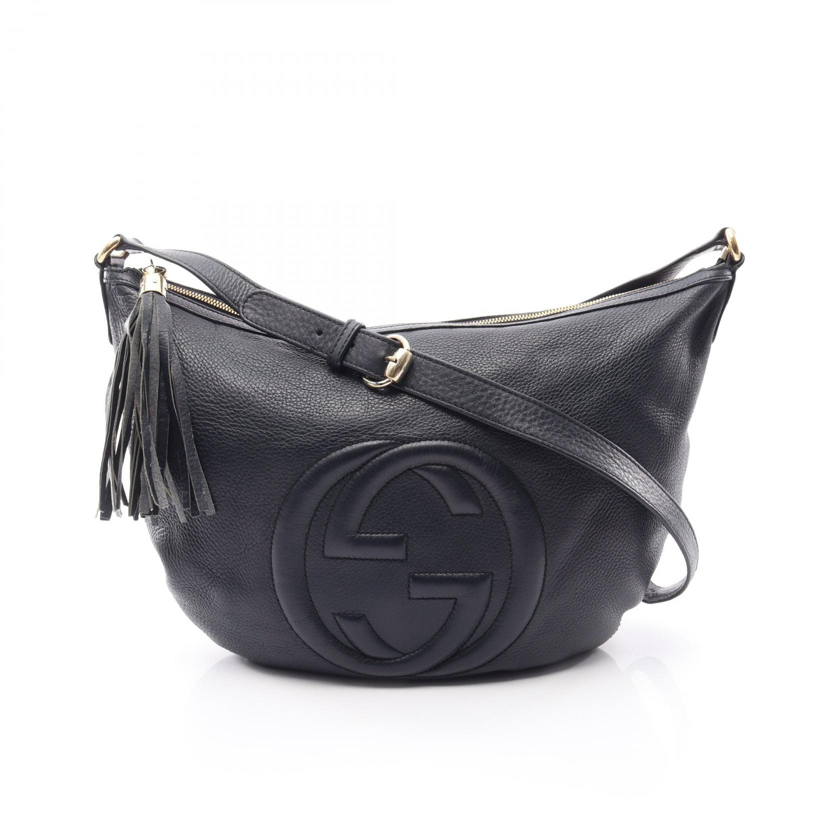 グッチ GUCCI ソーホー インターロッキングG ショルダーバッグ バッグ レザー レディース ネイビー系 295175 【中古】