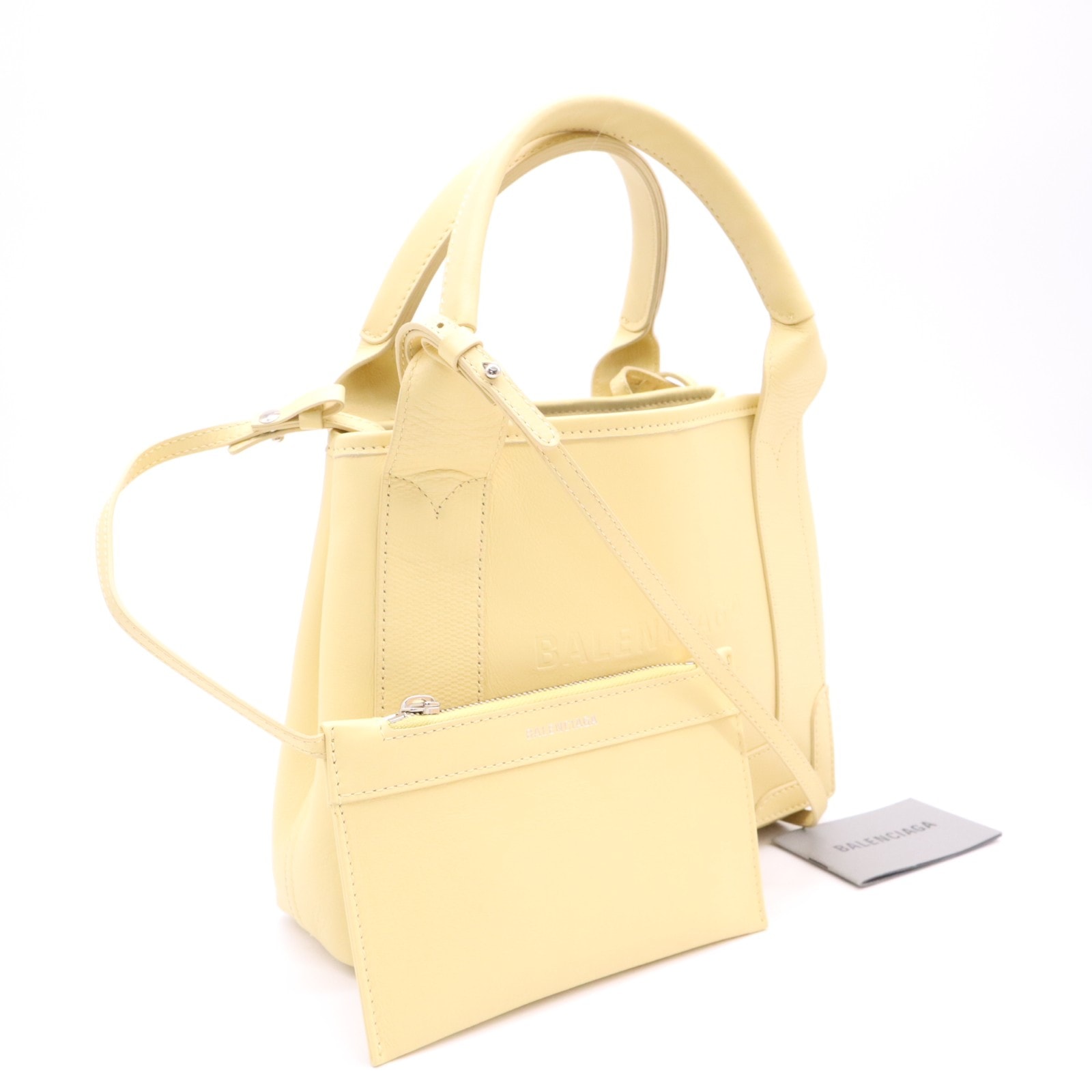 極美品 BALENCIAGA バレンシアガ スムースカーフスキン ネイビー カバス XS 390346 2wayハンドバッグ イエロー スムースレザー レディース
