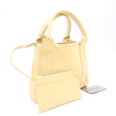極美品 BALENCIAGA バレンシアガ スムースカーフスキン ネイビー カバス XS 390346 2wayハンドバッグ イエロー スムースレザー レディース