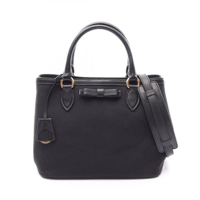 プラダ PRADA LOGO JACQUARD ロゴジャガード 2WAY ハンドバッグ バッグ キャンバス レザー レディース ブラック系 【中古】