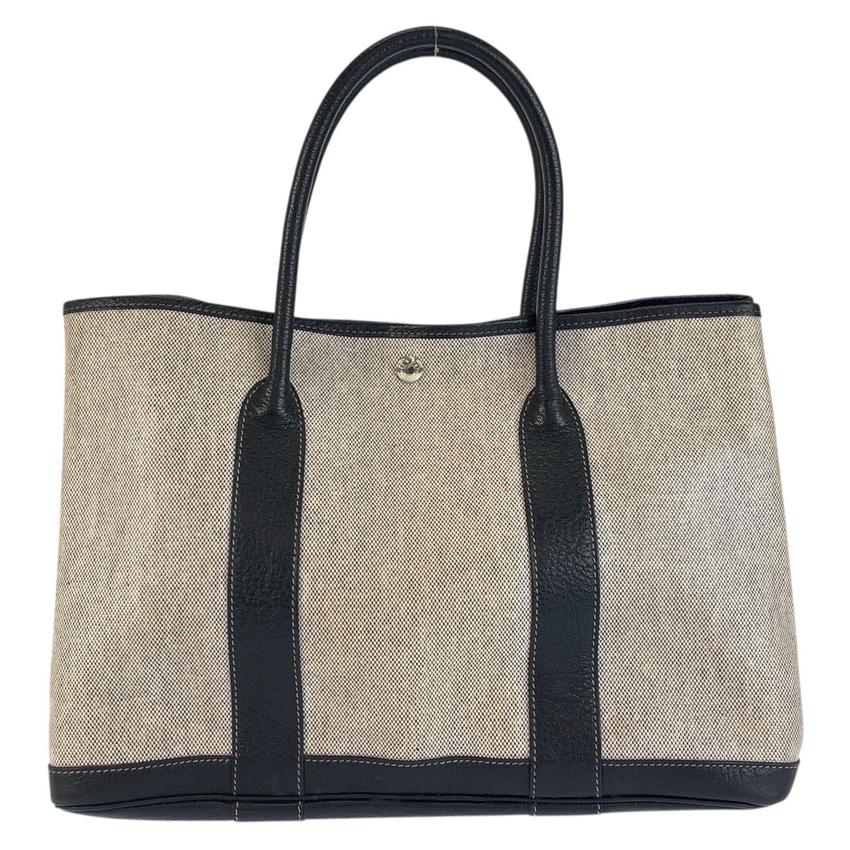 HERMES エルメス ガーデンパーティPM グレー ブラック シルバー金具 トワルアッシュ レザー/ トートバッグ ハンドバッグ 601449 【中古】