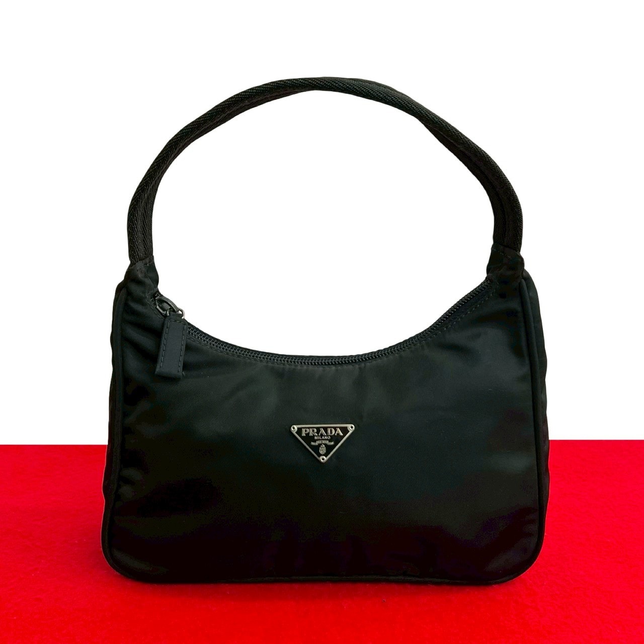 PRADA プラダ 三角ロゴ 金具 ナイロン ハンドバッグ ブラック
55153