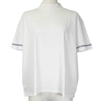 2023年春夏 HERMES エルメス 半袖Tシャツ カノエ モックネック シェーヌダンクル 白 (ホワイト)/マリン コットン100% #38 3E4621DL 新品未使用