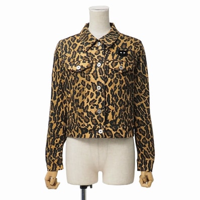 ■美品■MIUMIU ミュウミュウ ジャケット サイズ38 レオパード ヒョウ柄 キャットモチーフ ビーズ×ラインストーン イタリア製 ブランド古着【中古】20260629/RA9926