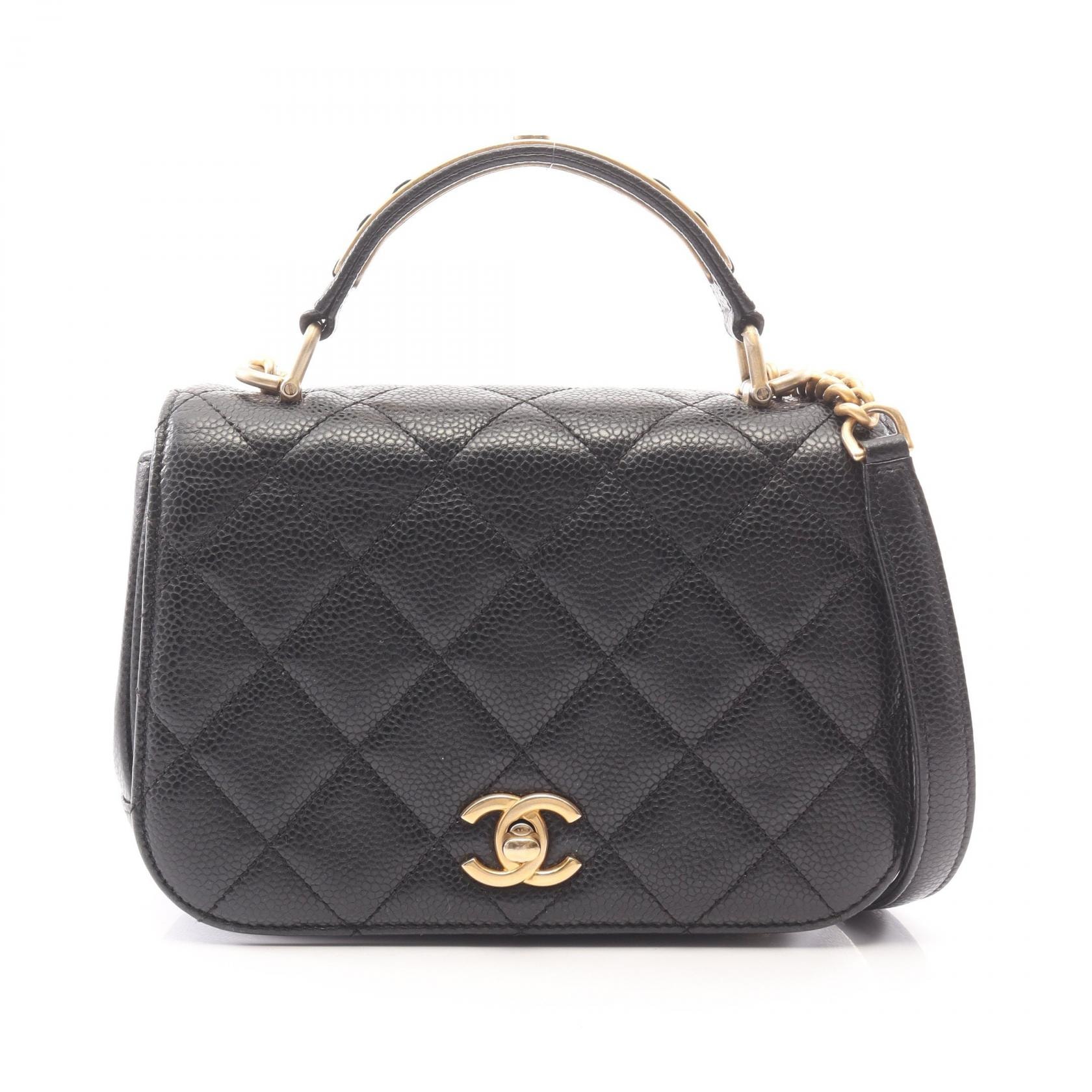 シャネル CHANEL トップハンドル マトラッセ スモールフラップ 2WAY ショルダーバッグ バッグ キャビアスキン(グレインドカーフ) レディース ブラック系 【中古】