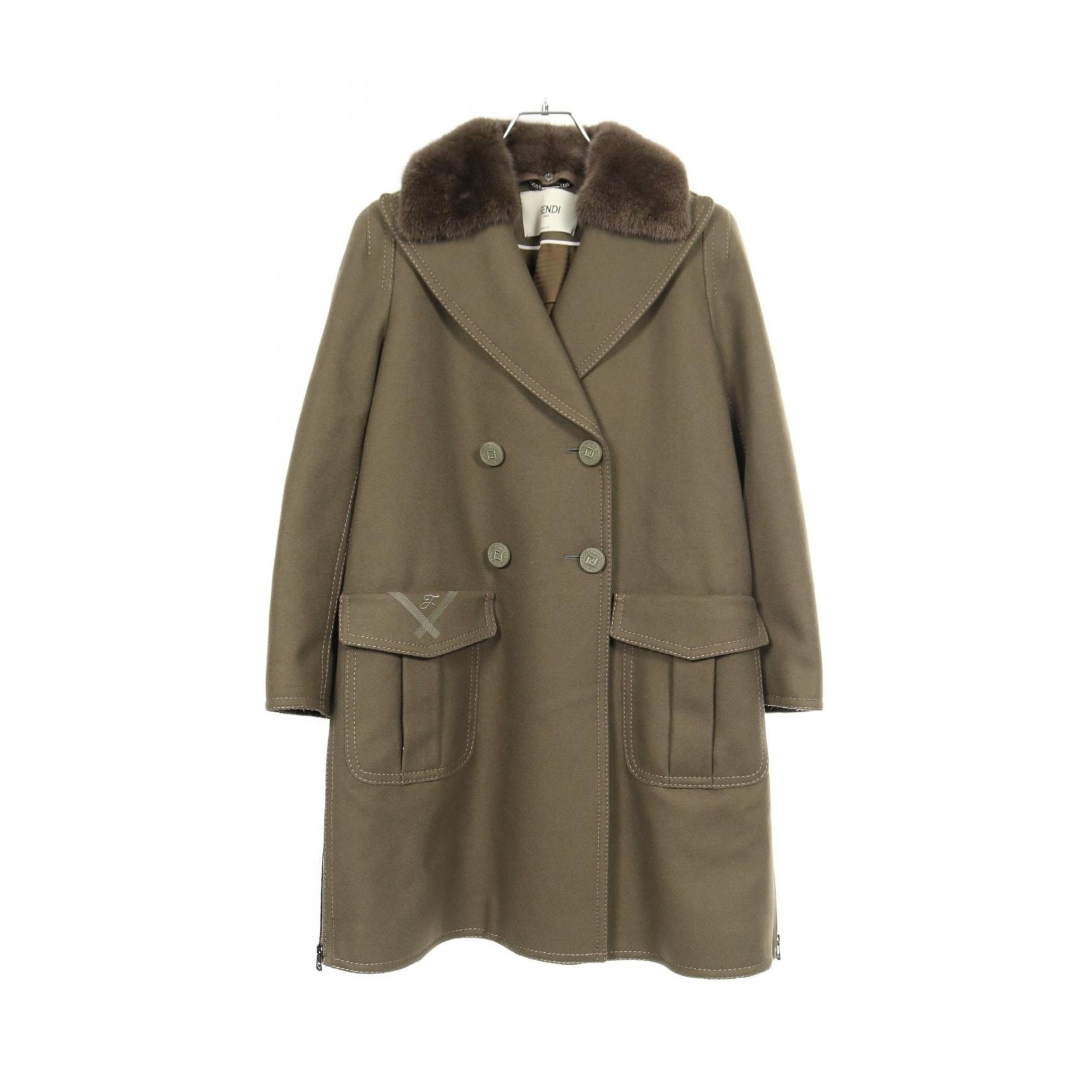 フェンディ FENDI ピーコート 衣料品 アウター ウール カシミヤ レディース カーキ系 【中古】