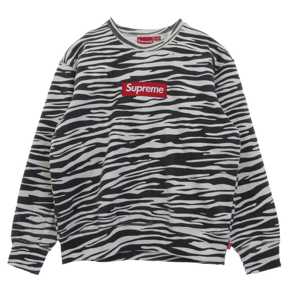 Supreme シュプリーム スウェット 22AW Box Logo Crewneck Zebra ゼブラ柄 ボックスロゴ クルーネック スウェット ブラック系 ホワイト系 M【中古】