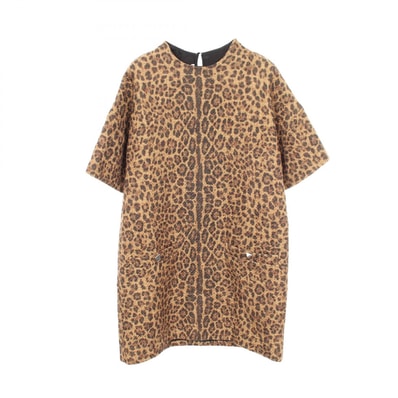 ヴァレンチノ Valentino ロックスタッズ レオパード ツイード ワンピース 衣料品 トップス ウール コットン レディース ブラウン系 WB3VAWP76NC 【中古】