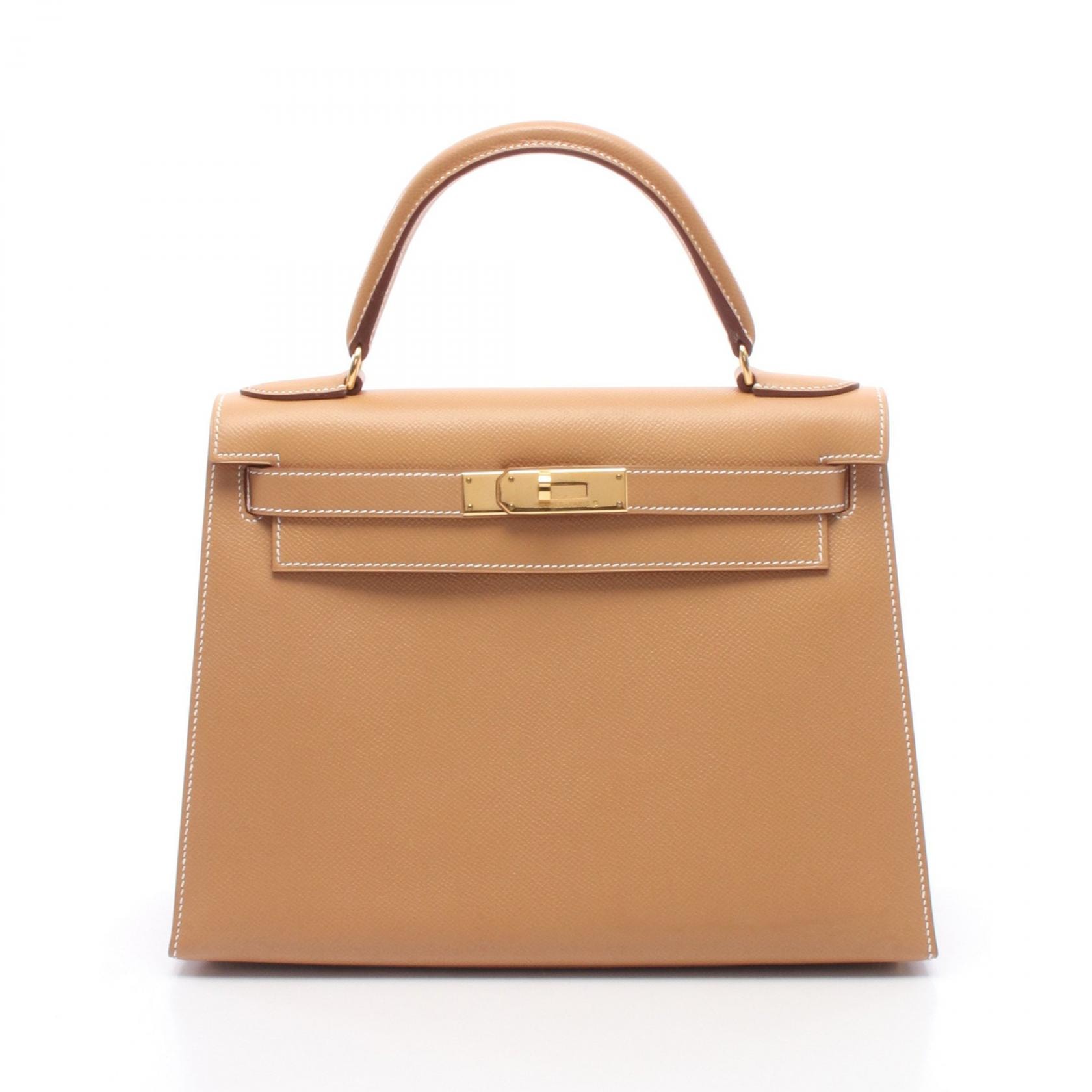 エルメス HERMES ケリー28 外縫い 2WAY ハンドバッグ バッグ レザー クシュベル クシュベル ナチュラル □B刻印(1998年製造) レディース ブラウン系 【中古】