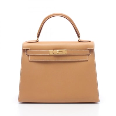 エルメス HERMES ケリー28 外縫い 2WAY ハンドバッグ バッグ レザー クシュベル クシュベル ナチュラル □B刻印(1998年製造) レディース ブラウン系 【中古】