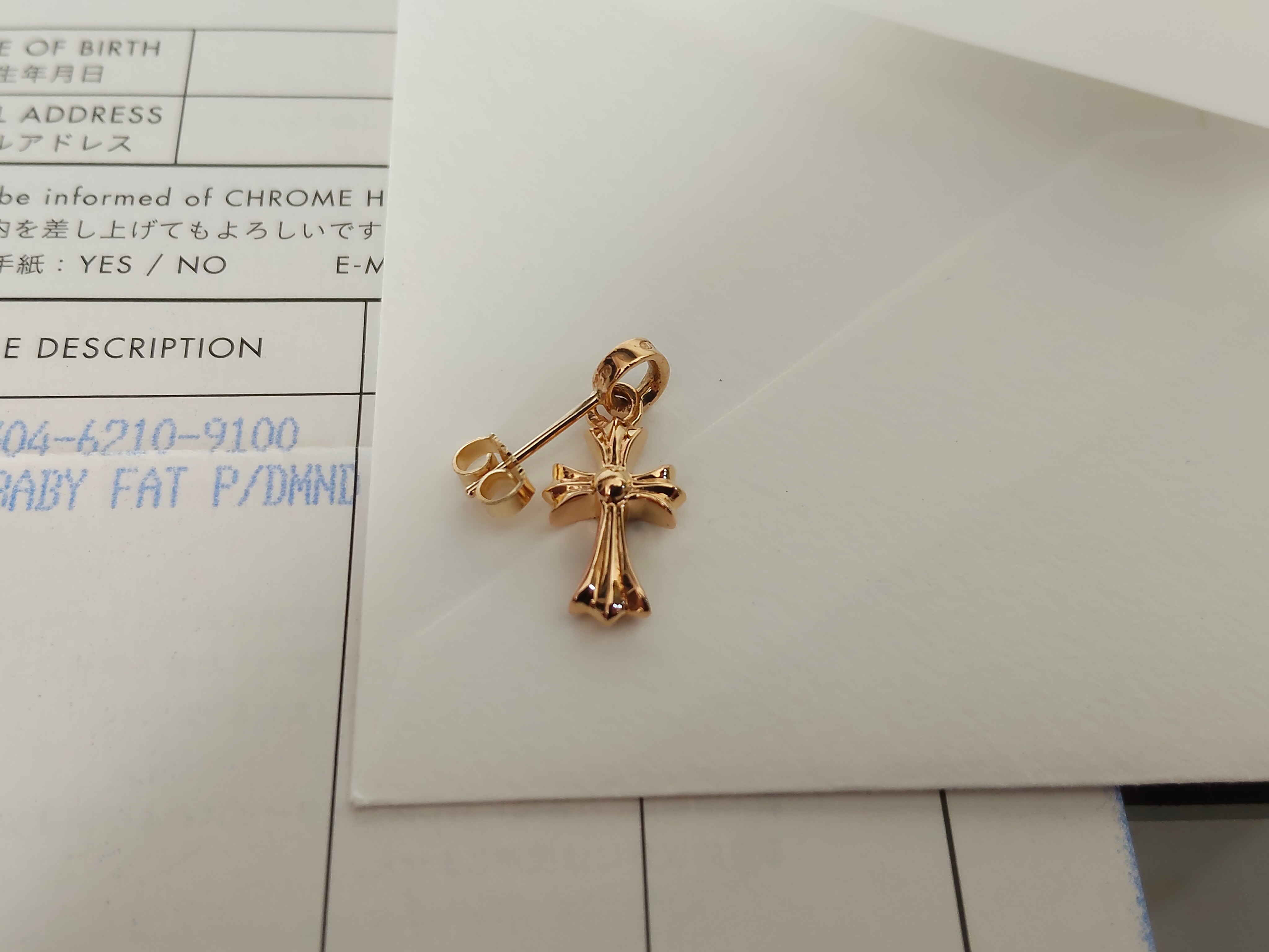 A (未使用に近い)】クロムハーツ 22K CH クロス ベビーファット ピアス