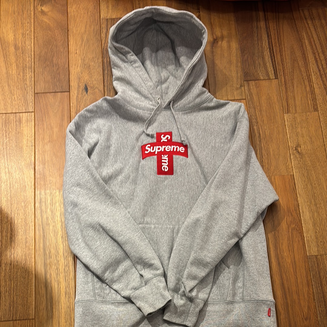 Supreme Cross Box Logo Hooded Sweatshirt "Grey"