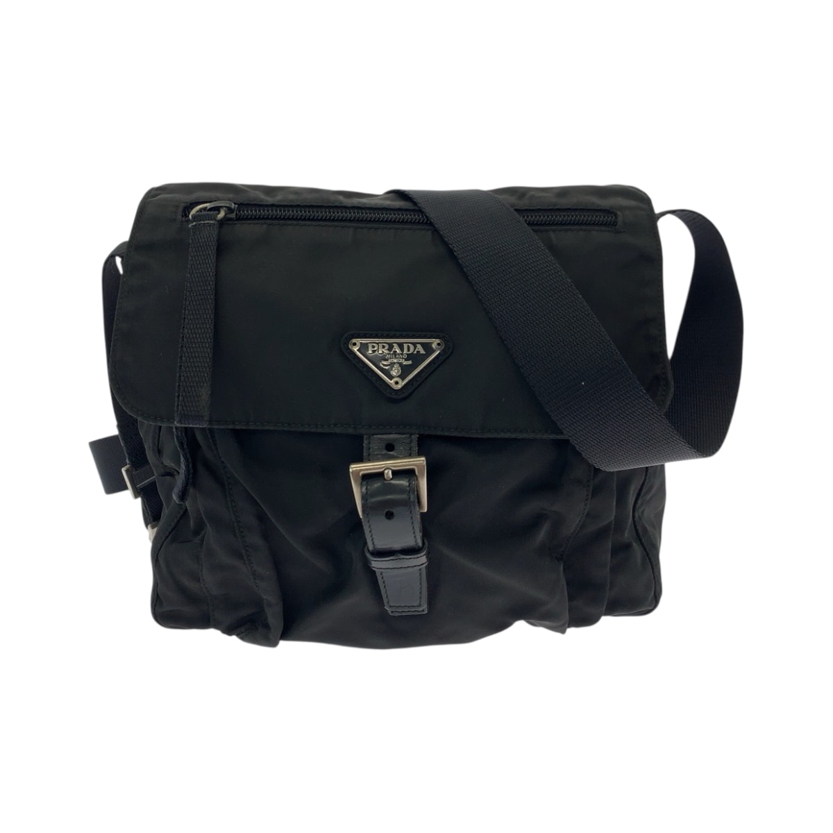 美品 PRADA プラダ テスート 三角ロゴプレート ブラック 黒 シルバー金具 ナイロン ショルダーバッグ メッセンジャーバッグ 504049 【中古】