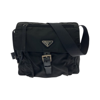 美品 PRADA プラダ テスート 三角ロゴプレート ブラック 黒 シルバー金具 ナイロン ショルダーバッグ メッセンジャーバッグ 504049 【中古】
