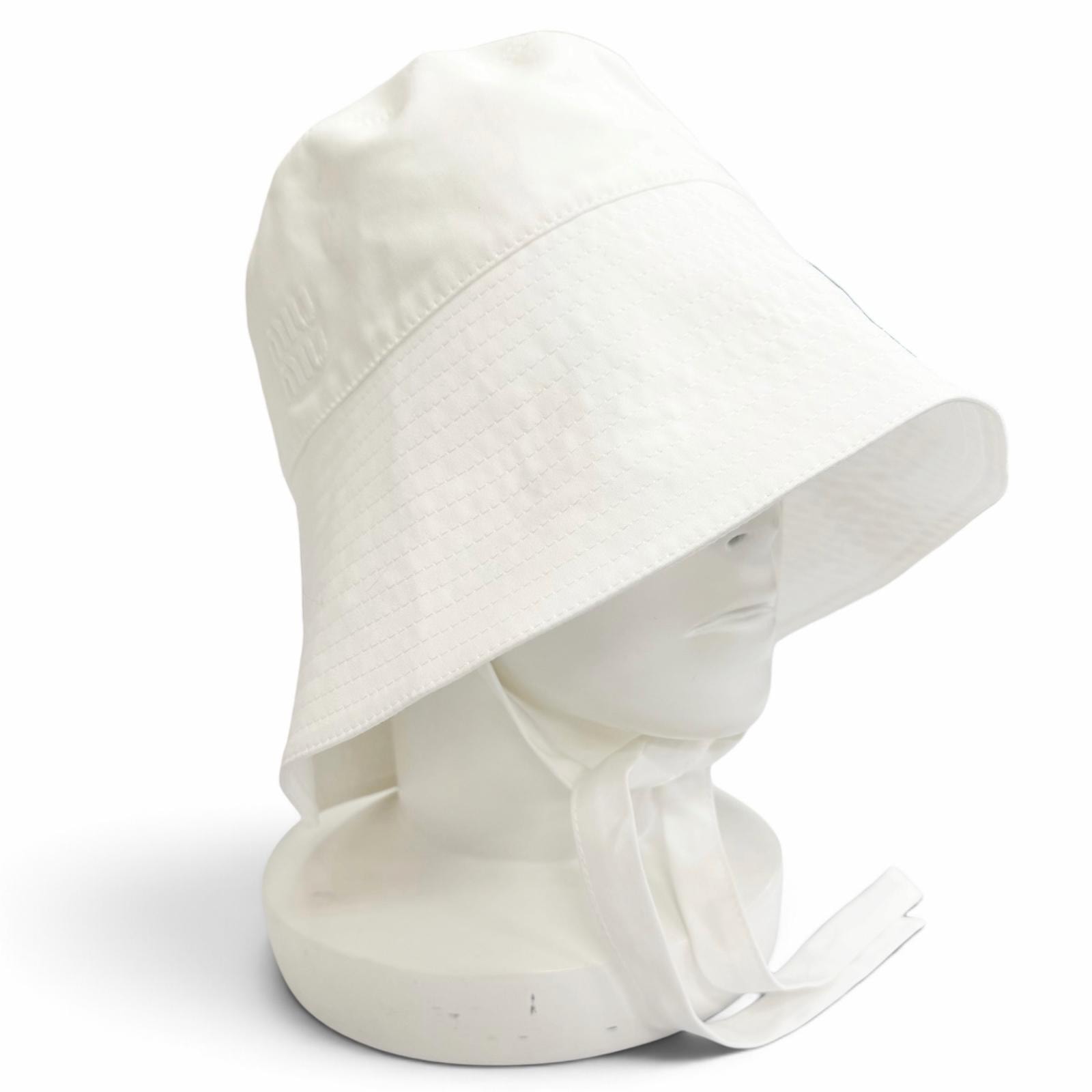 極美品 ミュウミュウ ワイドブリム ポプリン バケットハット S 5HC524