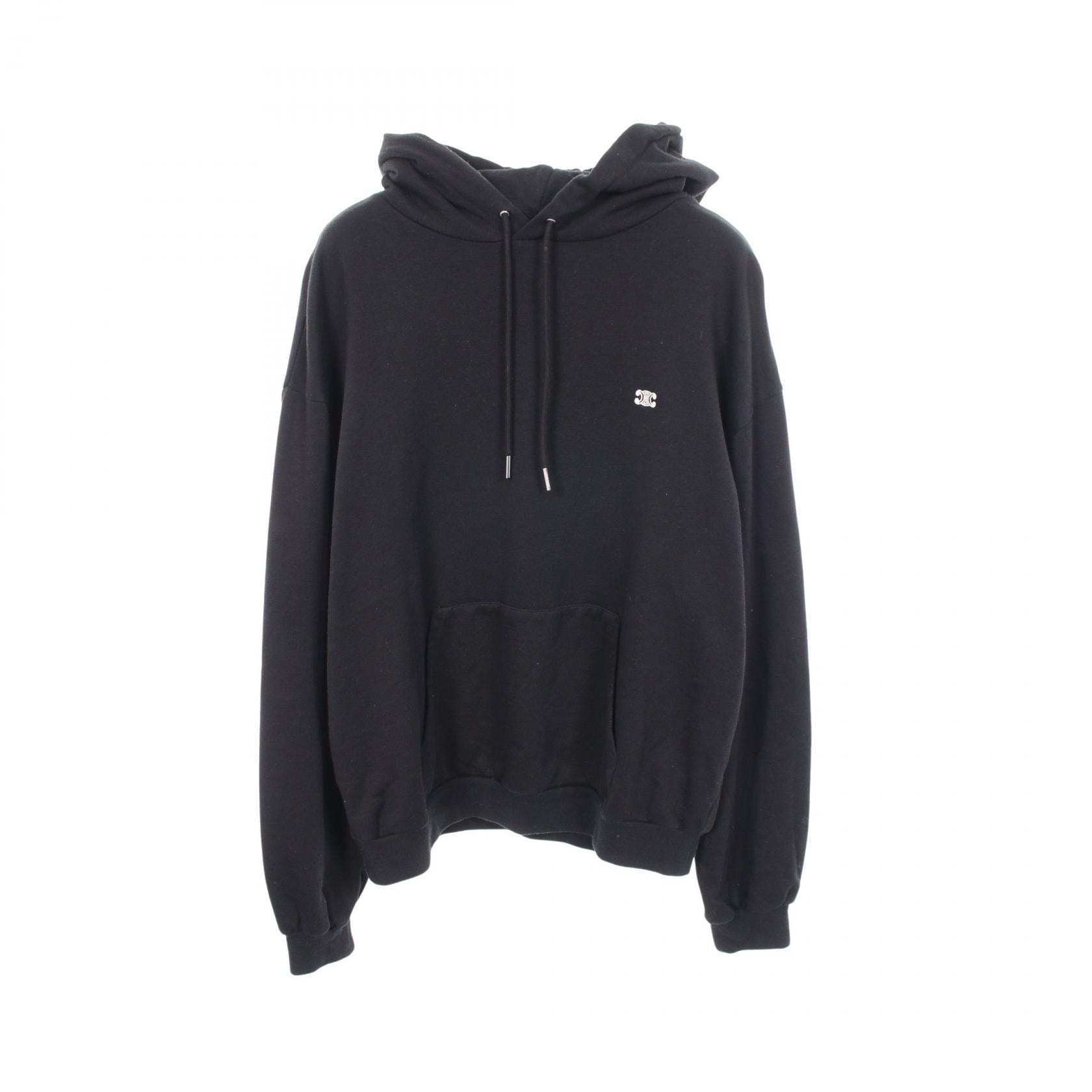 セリーヌ CELINE トリオンフ刺繍 ルーズフーディ パーカー 衣料品 トップス コットン カシミヤ メンズ レディース ブラック系 2Y35D450I 【中古】