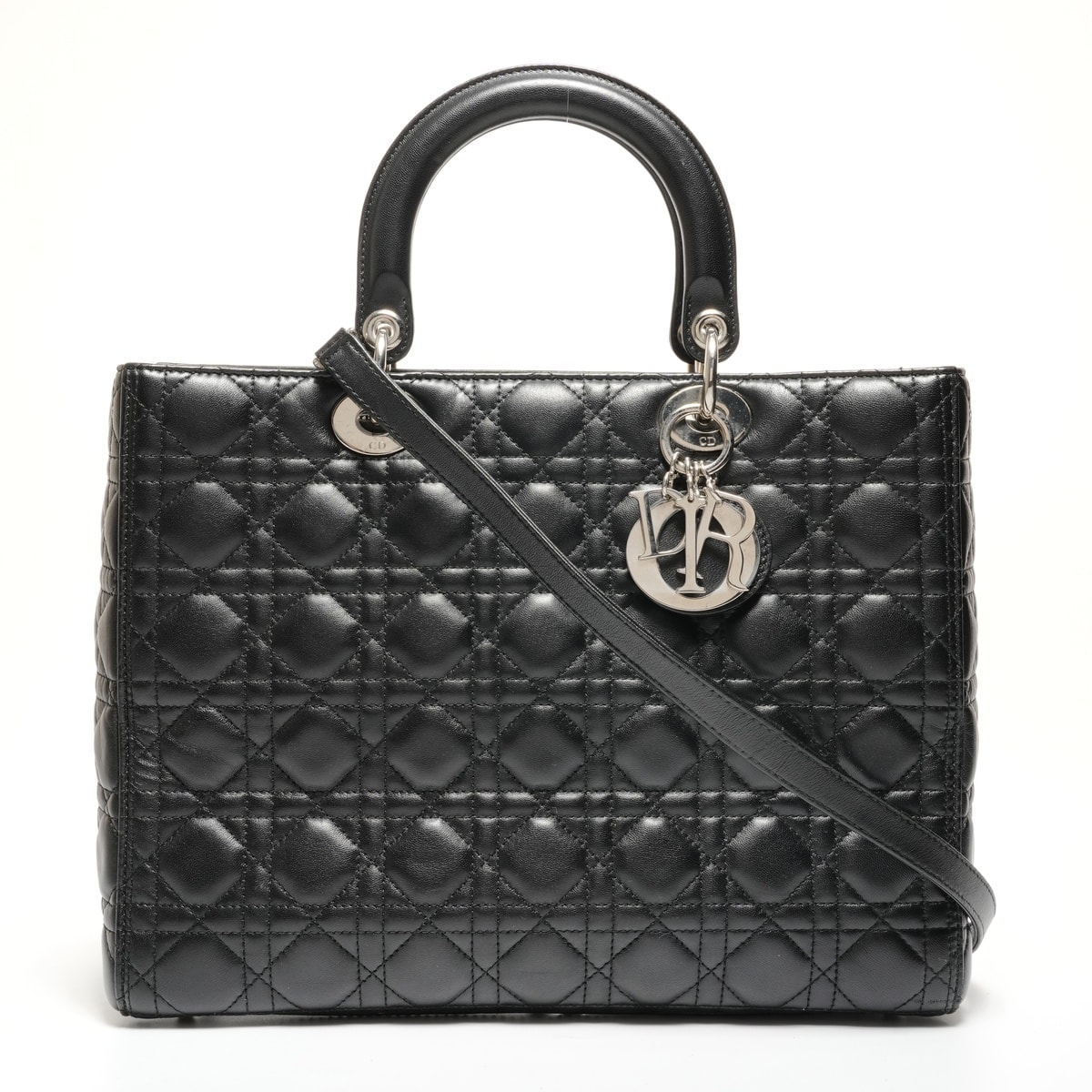 ディオール Dior レディ ディオール カナージュステッチ 2way 金具シルバー ハンドバッグ【中古】