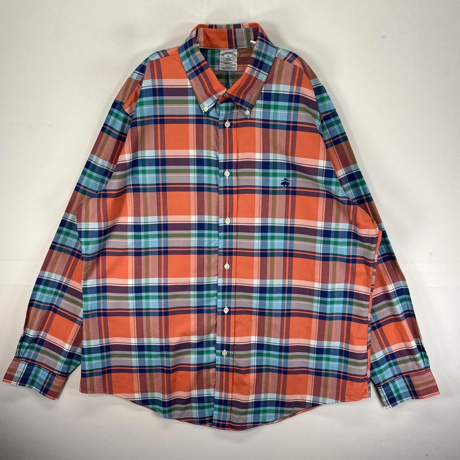 古着 ブルックスブラザーズ Brooks Brothers 長袖シャツ ボタンダウン ワンポイント 1818 XL  オレンジ系 チェック メンズ