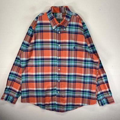 古着 ブルックスブラザーズ Brooks Brothers 長袖シャツ ボタンダウン ワンポイント 1818 XL オレンジ系 チェック メンズ