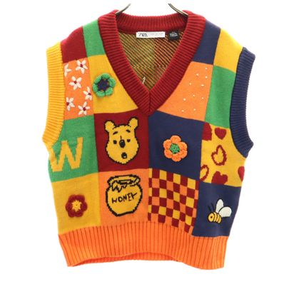 ZARA ザラ Disny Winnie the Pooh くまのプーさん コラボ ニットベスト S オレンジ系