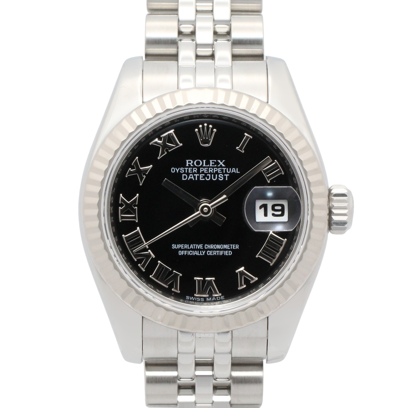 ロレックス ROLEX デイトジャスト ランダム番 腕時計 時計 ステンレススチール レディース ブラック系 ローマ 179174 【中古】