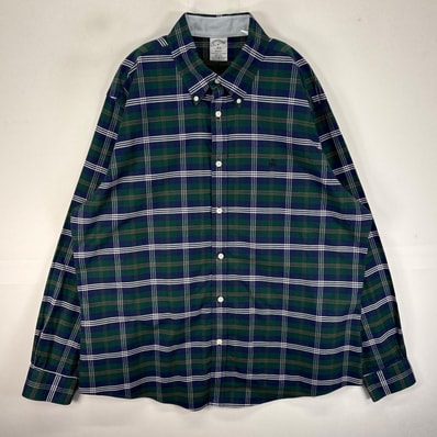 古着 ブルックスブラザーズ Brooks Brothers 長袖シャツ ボタンダウン ワンポイント XL ネイビー系 チェック メンズ