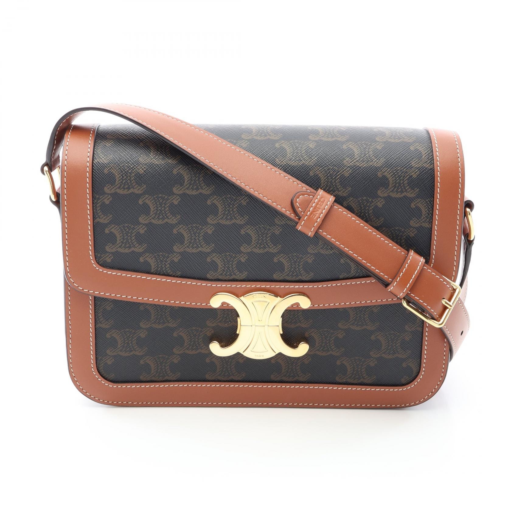 セリーヌ CELINE クラシック トリオンフバッグ ショルダーバッグ バッグ PVCコーティングキャンバス レザー レディース ブラウン系 / ブラック系 【中古】