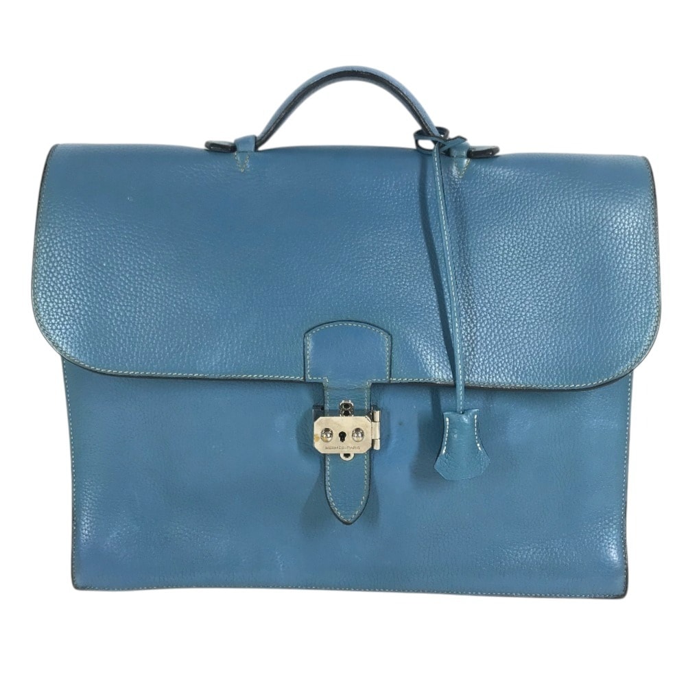 エルメス HERMES サックアデペッシュ 38 サックアデペッシュ38  ハンドバッグ フラップ ブリーフケース 書類バッグ ビジネスバッグ トリヨンクレマンス I□刻 ブルージーン ブルー