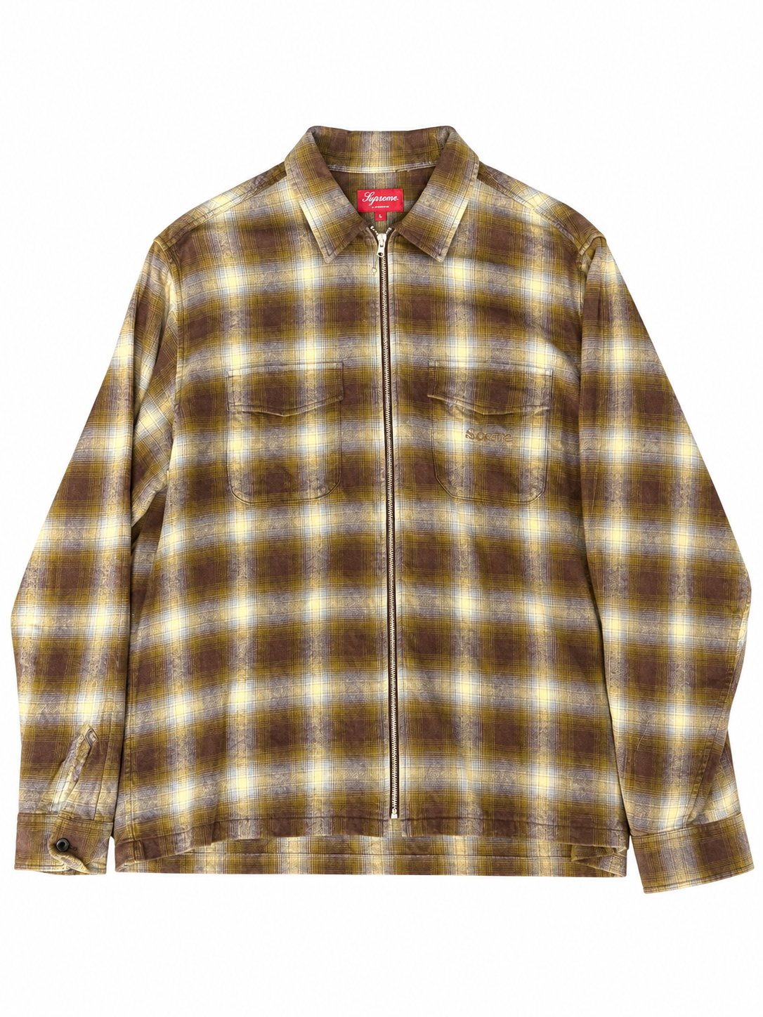 Supreme Shadow Plaid Flannel Zip Up Shirt "Brown"