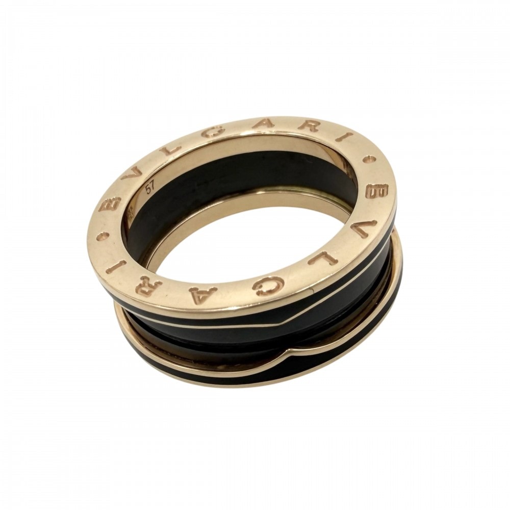 BVLGARI ブルガリ 指輪 ビーゼロワンリング B-ZERO1 18金PG Au750 57サイズ ジュエリー アクセサリー K18ピンクゴールド  セラミック   約16号 ブラック 黒 ゴールド メンズ 約9.2g【中古品】