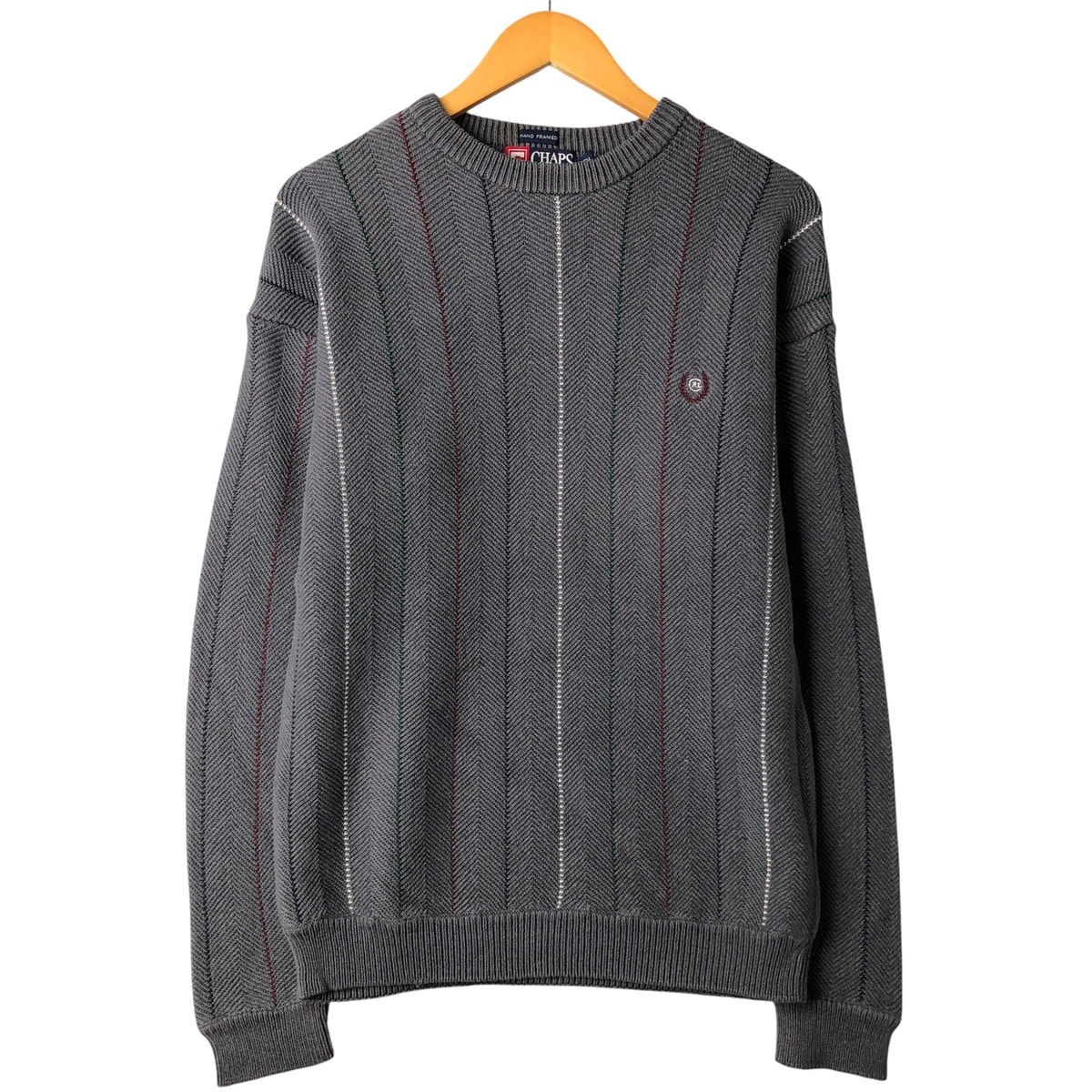 古着 ラルフローレン Ralph Lauren CHAPS チャップス ストライプ柄 ヘリンボーン コットンニットセーター メンズS相当/eaa399971