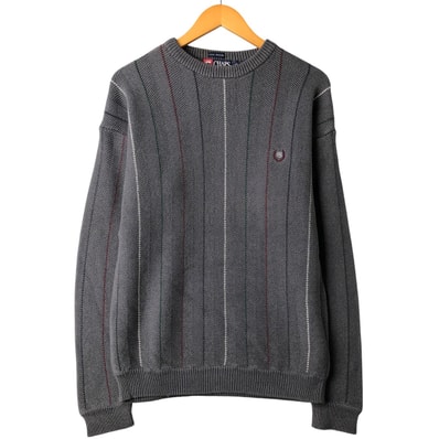 古着 ラルフローレン Ralph Lauren CHAPS チャップス ストライプ柄 ヘリンボーン コットンニットセーター メンズS相当/eaa399971