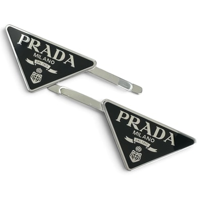 PRADA Women's Logo Two Hairpin Set "Black"