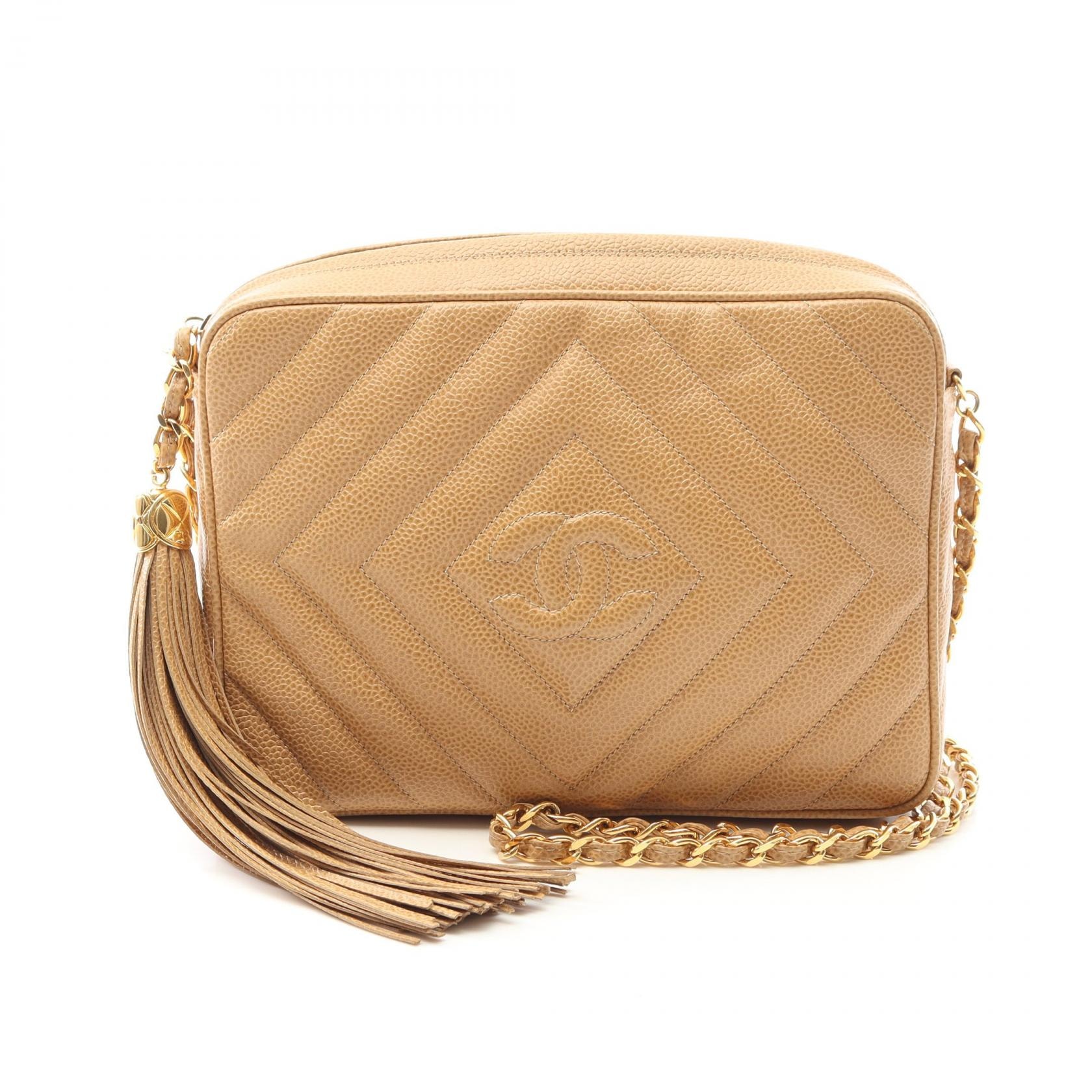 シャネル CHANEL ココマーク ダイヤステッチ ショルダーバッグ バッグ レザー グレインドカーフスキン レディース ベージュ系 【中古】