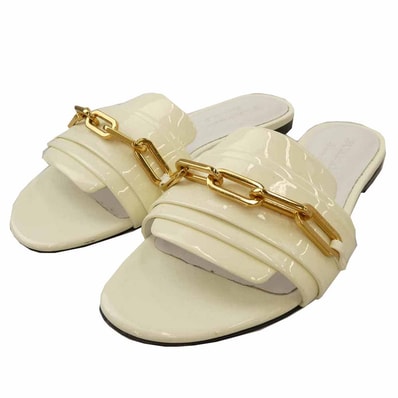 BURBERRY バーバリー サンダル チェーン パテントレザー ミュール サンダル オフホワイト系 36【中古】