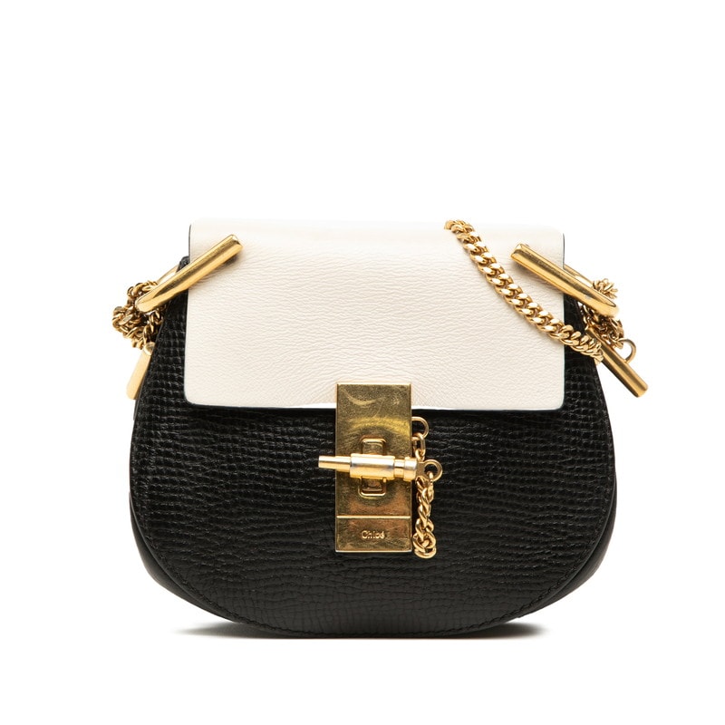 クロエ ドリュー ミニ 斜め掛け チェーン ショルダーバッグ ブラック ホワイト ゴールド レザー メッキ レディース Chloe 【中古】