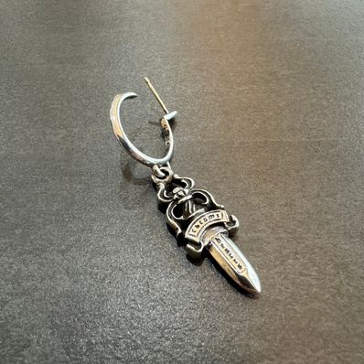 Chrome Hearts # 5 Dagger Charm On Hoop Earrings "Silver"