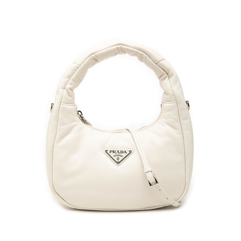 プラダ 三角ロゴプレート ハンドバッグ ショルダーバッグ 2WAY 1BA384 ホワイト パデッドナッパレザー レディース PRADA 【中古】