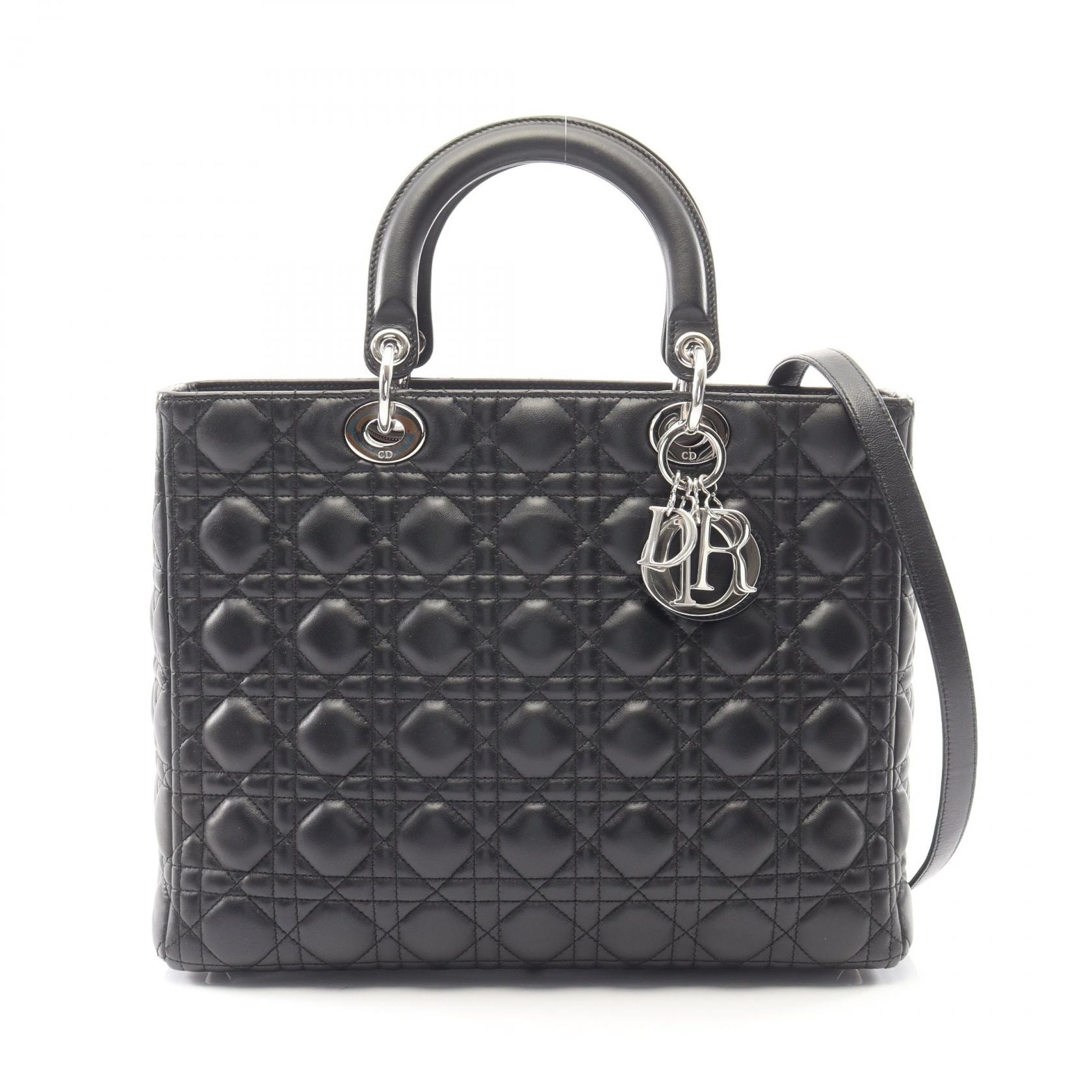 ディオール Dior レディディオール ラージ カナージュ 2WAY ハンドバッグ バッグ レザー レディース ブラック系 【中古】