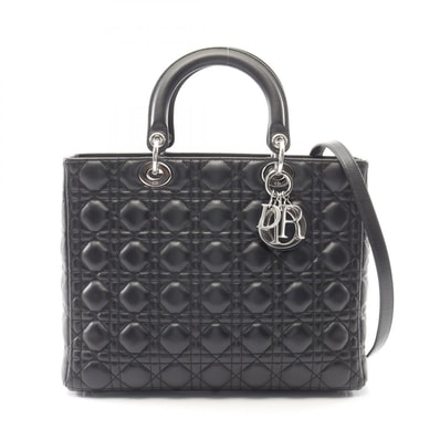 ディオール Dior レディディオール ラージ カナージュ 2WAY ハンドバッグ バッグ レザー レディース ブラック系 【中古】