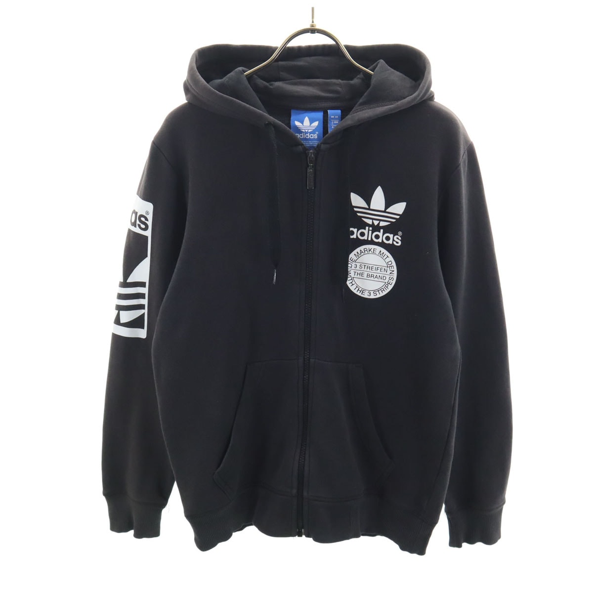 adidas アディダス トレフォイルロゴ 長袖 スウェット ジップパーカー S ブラック 裏起毛