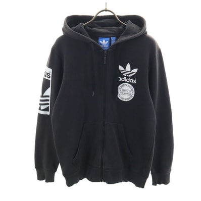 adidas アディダス トレフォイルロゴ 長袖 スウェット ジップパーカー S ブラック 裏起毛