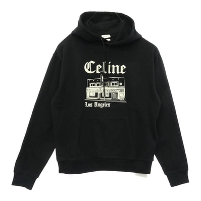 CELINE セリーヌ RY037510Z トルバドゥール フェルト ロゴ プルオーバー パーカー フーディー ブラック系 S【新古品】【未使用】【中古】
