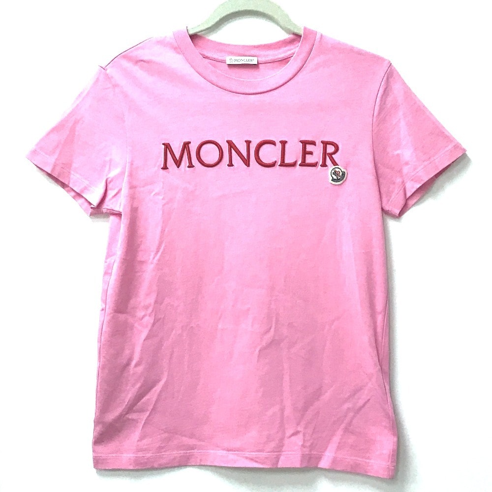 モンクレール MONCLER MAGLIA MANICHE CORTE ロゴ アパレル 半袖 トップス 丸首 半袖Tシャツ コットン ピンク 美品