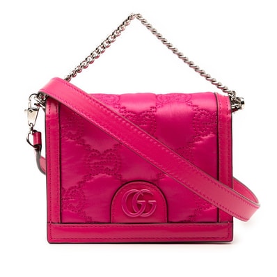 グッチ GGマーモント マトラッセ ミニハンドバッグ ショルダーバッグ 2WAY 723777 ピンク ナイロン レザー レディース GUCCI 【中古】