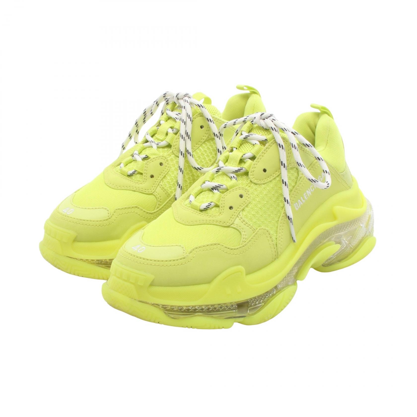 バレンシアガ BALENCIAGA Triple S CLEAR SOLE トリプルS 蛍光 スニーカー 靴 レザー ファブリック メンズ イエロー系 541624 【中古】