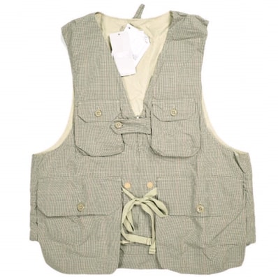 新品 Engineered Garments エンジニアードガーメンツ アメリカ製 Game Vest - Nyco Mini Tattersall ゲームベスト ミニタッタ―ソールチェック M Khaki ジレ ハンティング トップス g25216